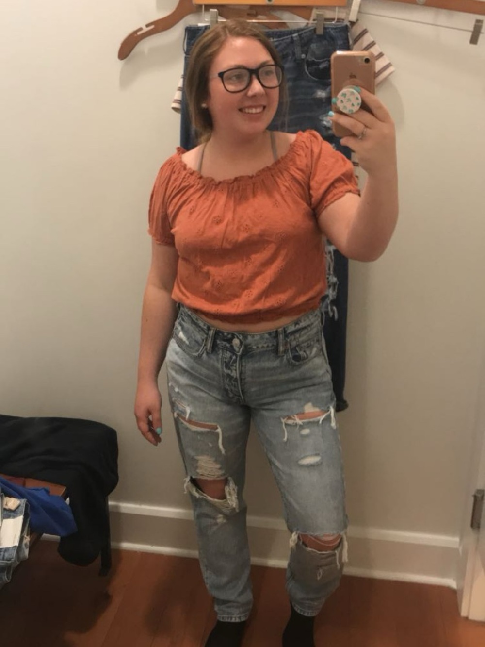 American Eagle Outfitters Rust Orange Off-Shoulder Crop Top